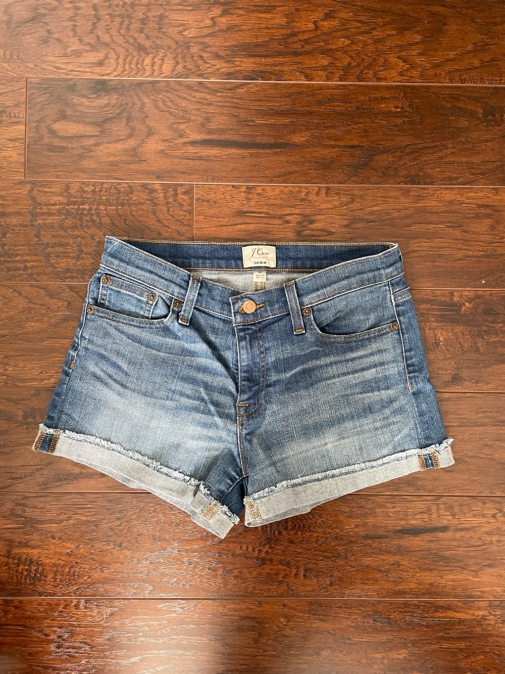 J. Crew Medium Wash Blue Denim Mid Rise Jean Shorts Cuffed - Size 26